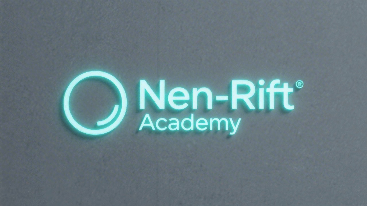 Minimalist NeonRift Academy wordmark logo with clean sans-serif lettering, simple circular glow accent, and flat two-tone palette designed for easy reproduction.